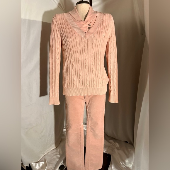 Chaps Pink Sweater Set PM (Petite Medium) Cable Knit 2 Piece - Picture 13 of 16